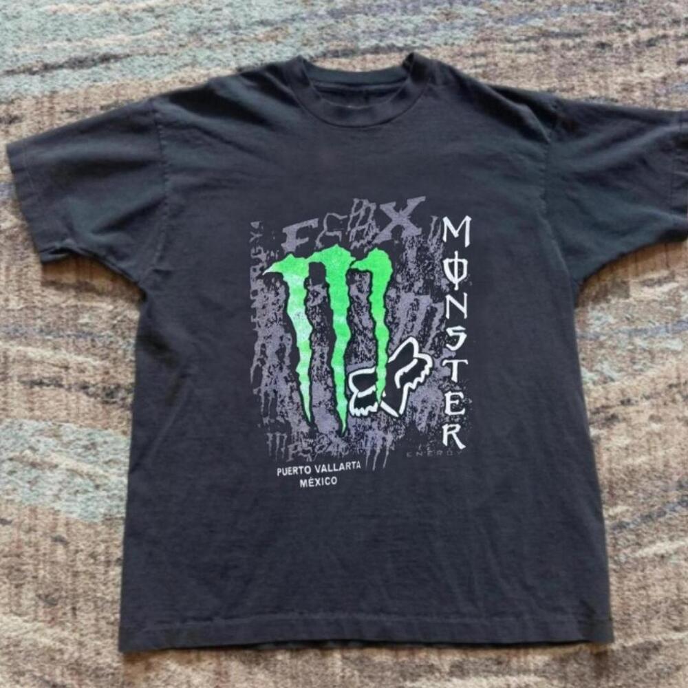 Gildan Men Black T-Shirt Fox Racing Black T-Shirt With Green Accents